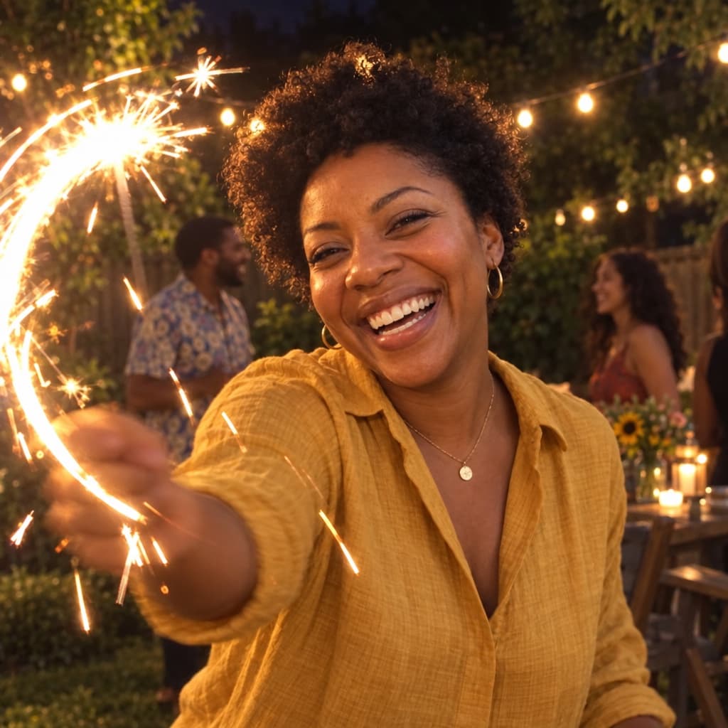 Jordan waving a sparkler in the dark